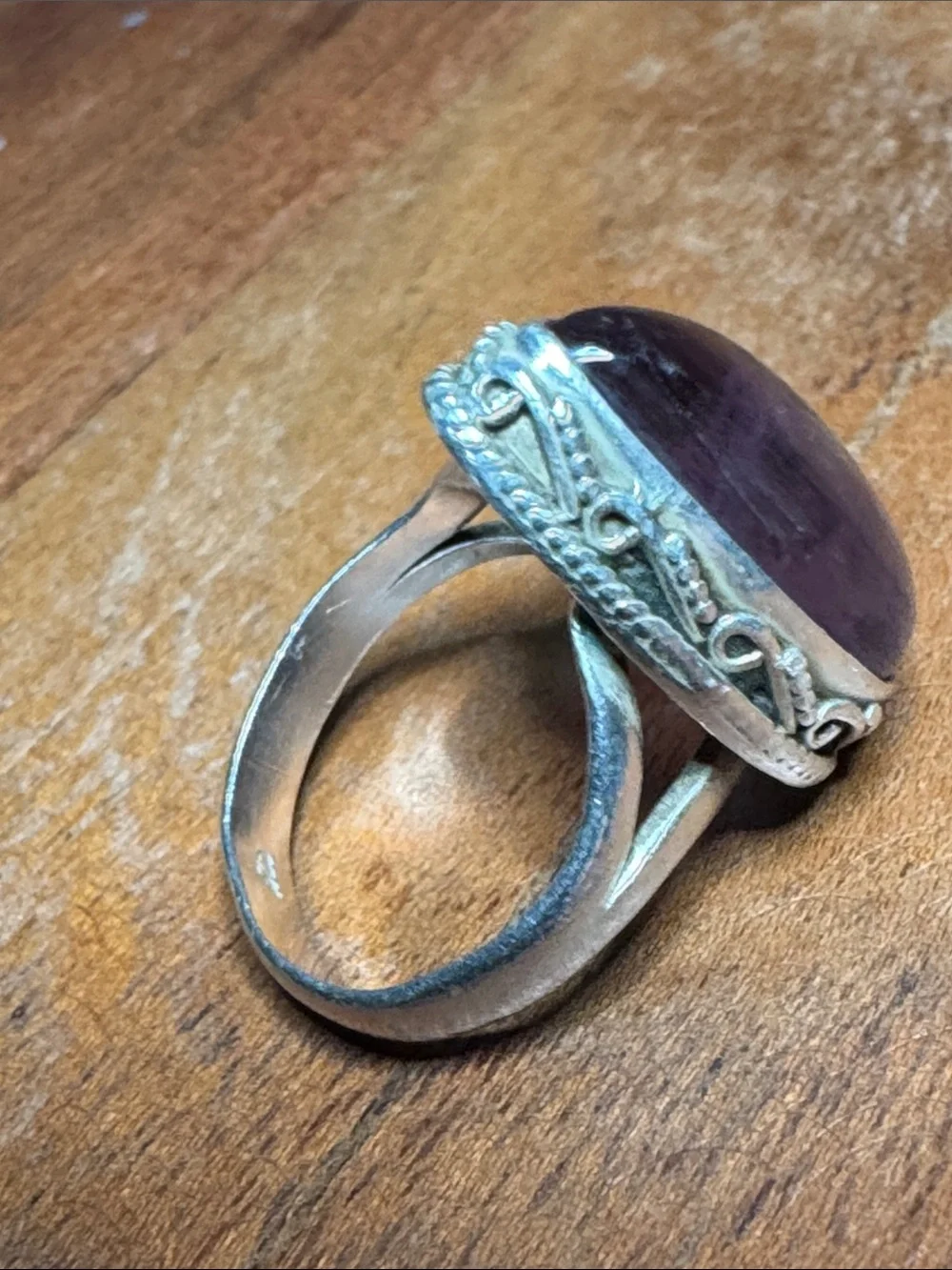 Sterling Silver Teardrop Purple Amethyst Cabochon Ring
